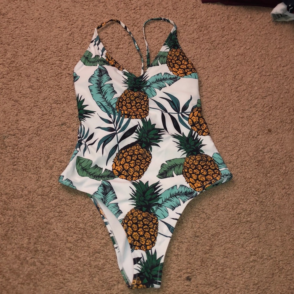 Tropical pineapple printed one piece bathing suit